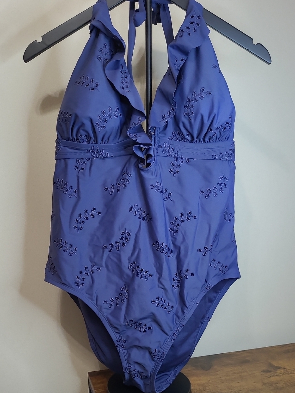 Time and Tru Blue Halter One-Piece Swimsuit with Ruffle & Eyelet Details size XL